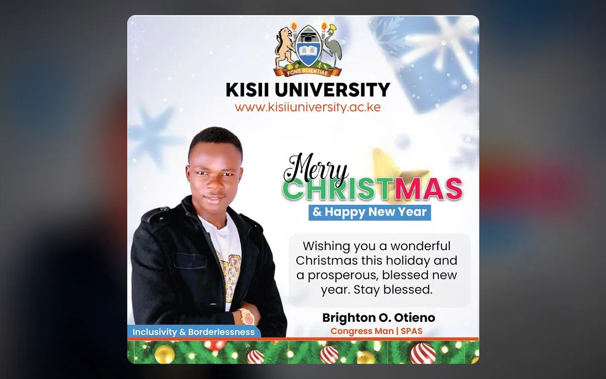 Kisii University — Festive Card — A student leader’s seasonal greeting, designed to represent an institution.