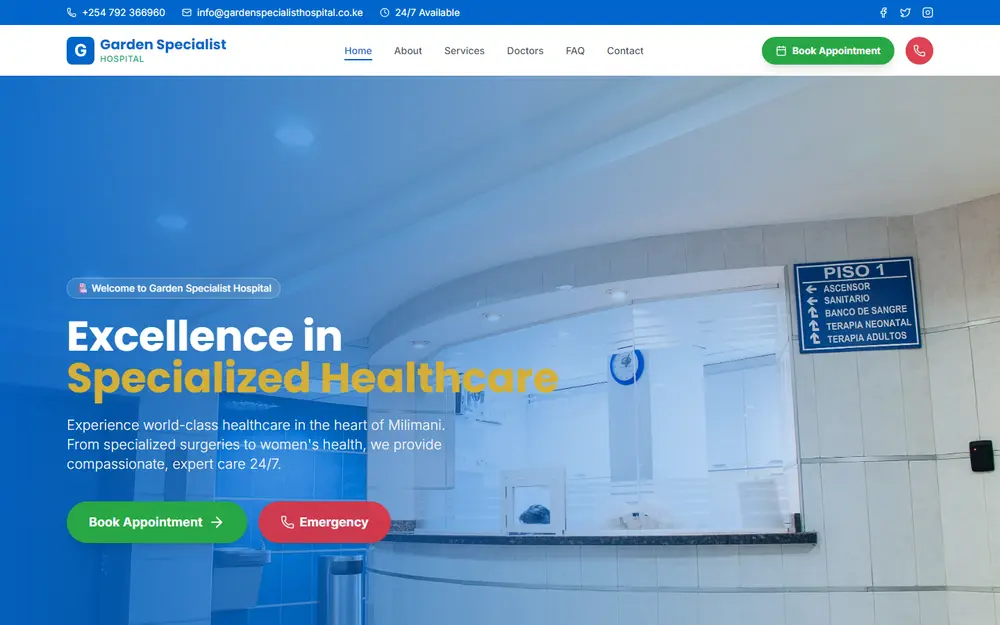 Garden Specialist Hospital — A specialist healthcare provider given a platform that communicates authority.
