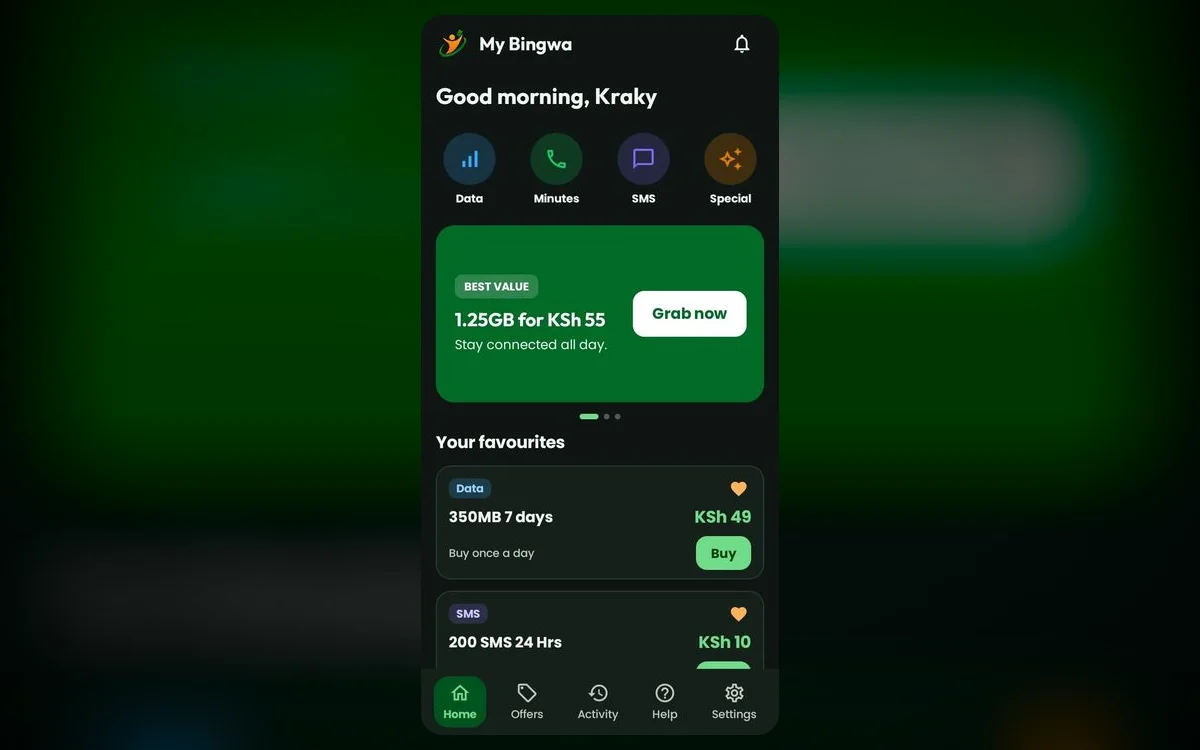 My Bingwa — An Android app for buying Safaricom data, minutes and SMS in a couple of taps.