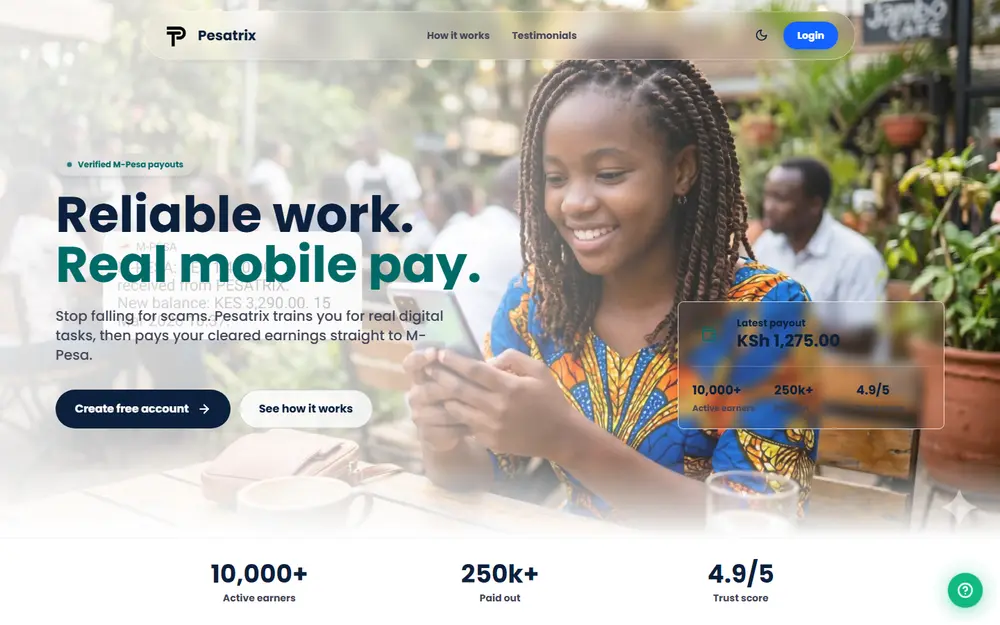 Pesatrix — A Kenyan digital task platform connecting people looking for online income with businesses offering micro-tasks.