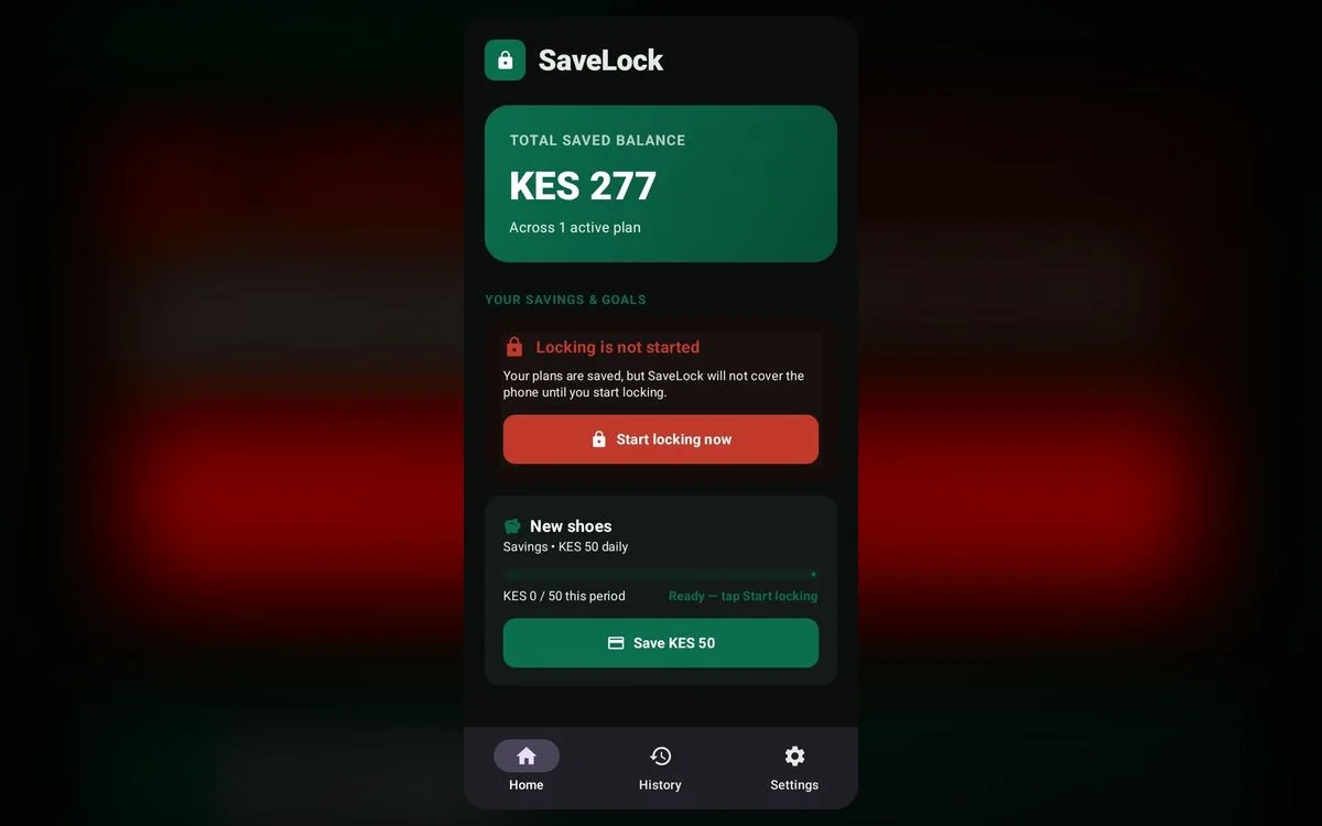 SaveLock — A savings-discipline application designed to help users stay consistent with daily M-Pesa saving goals.