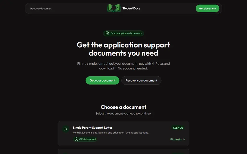 Student Doc — A digital document preparation and paid-download platform for students.